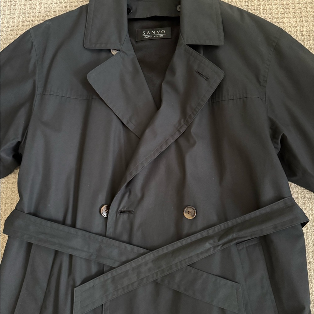 Dark Gray vintage Raincoat with Belt and Lapel Collar